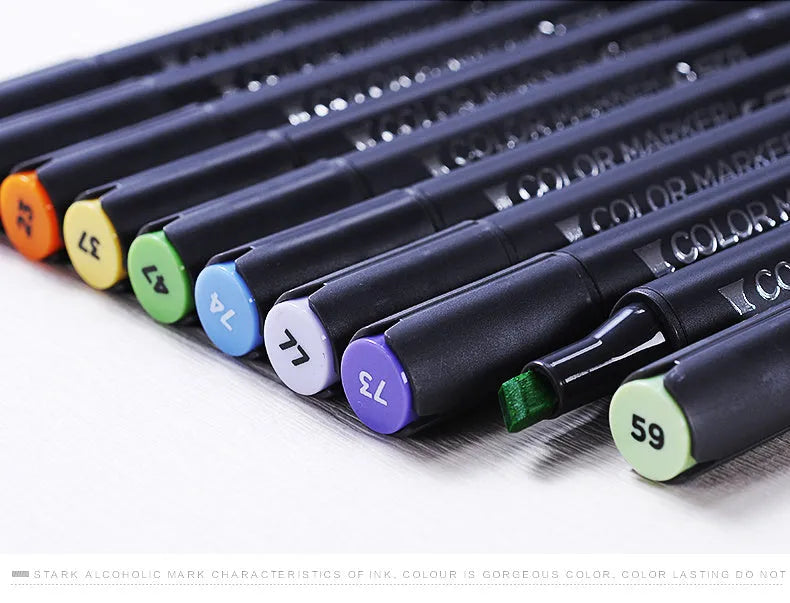 Double-headed alcohol-based animation paint marker pens with round and slanted nibs