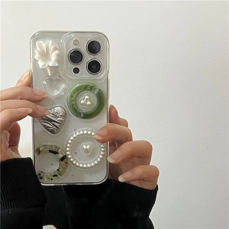 Retro special-shaped gem epoxy phone case in emerald green for iPhone, showing drop-resistant protective cover