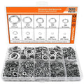 Open box showing assortment of 304 stainless steel spring lock washers with size markings from 2mm to 12mm.