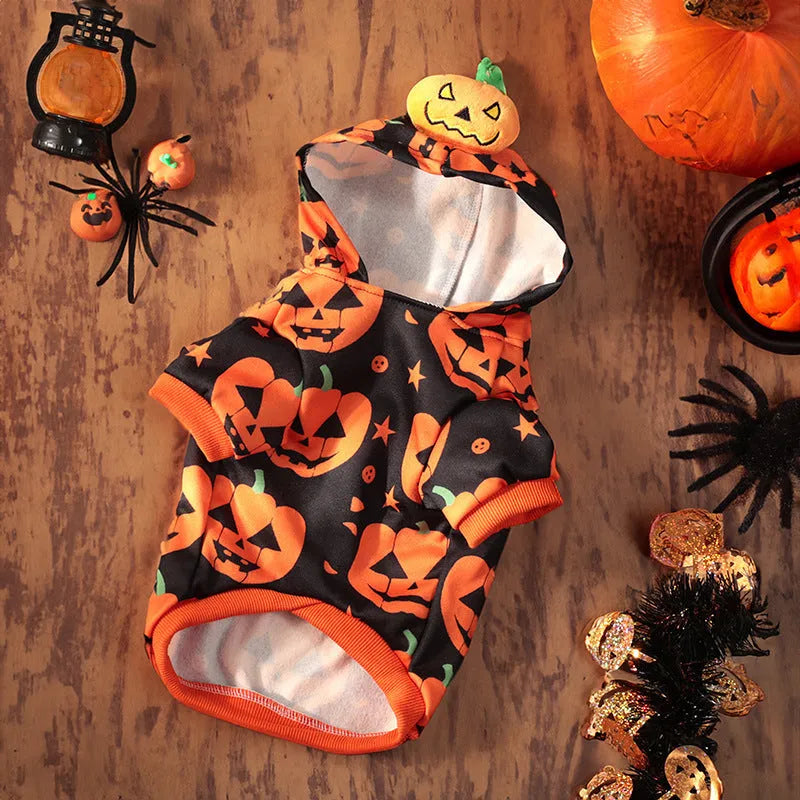 Halloween pumpkin costume skirt for small dogs and cats in crystal velvet fabric