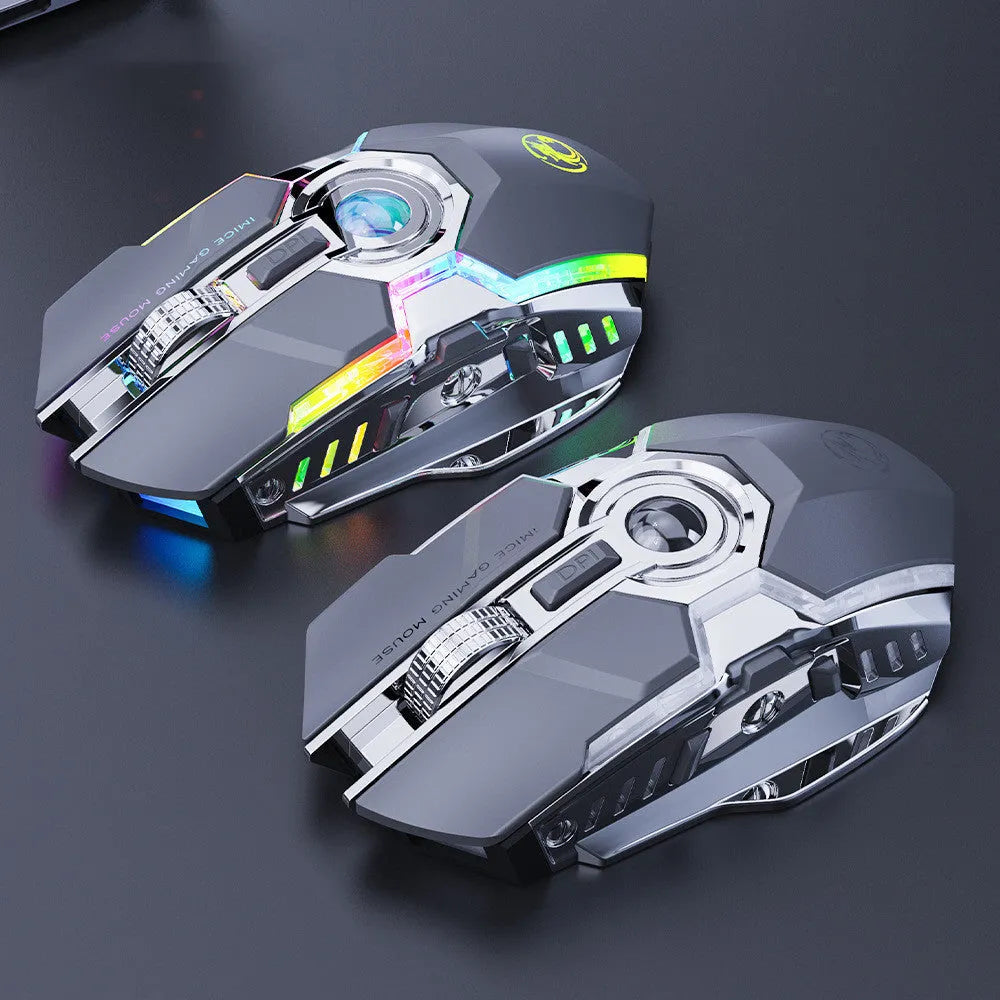 7-button 2.4G wireless gaming mouse with RGB horse racing design in black