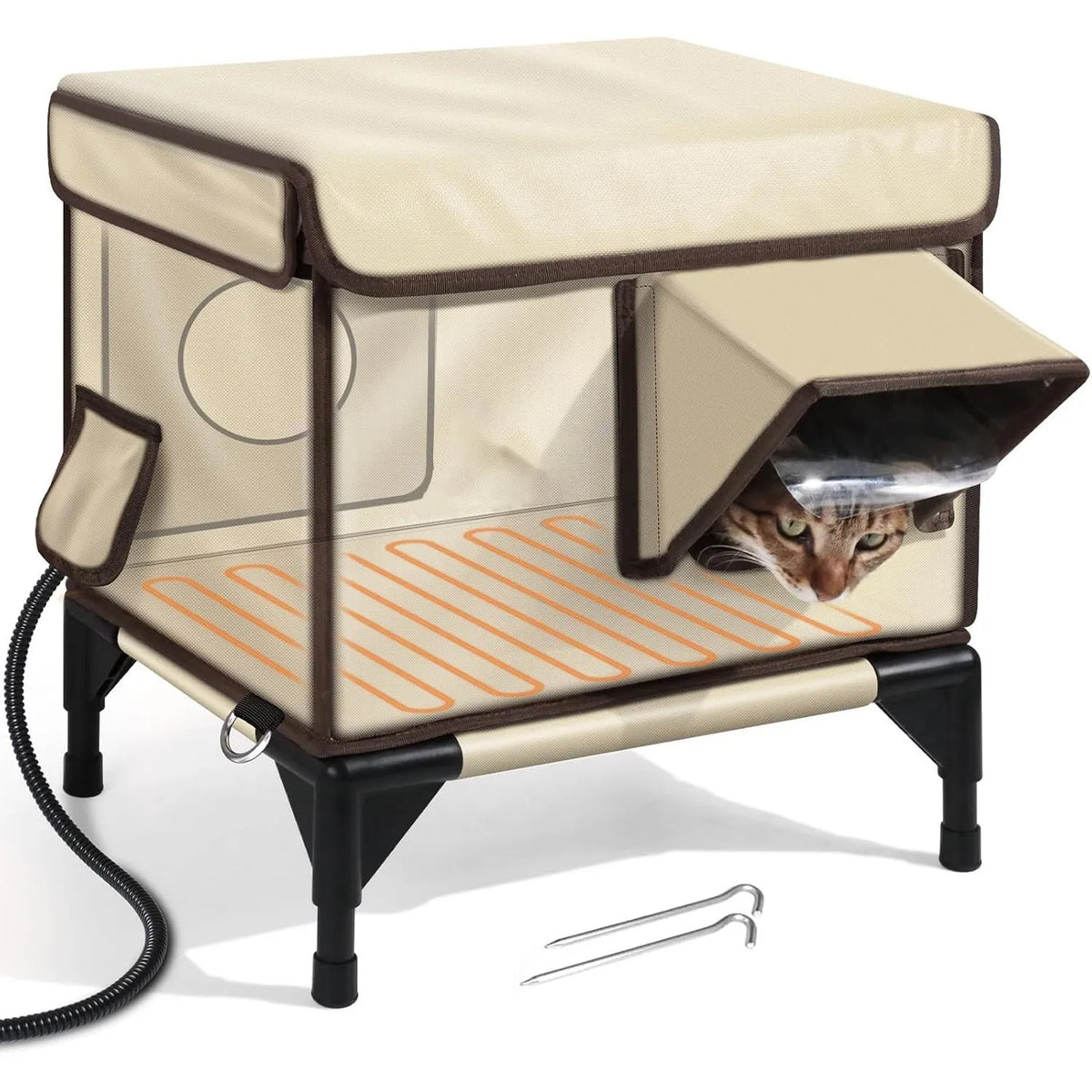 Beige Oxford cloth waterproof cat house with PVC pipe frame for outdoor use