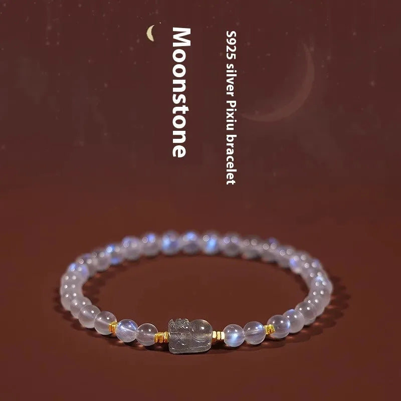 Moonstone women's bracelet with zodiac modelling in fashion blue light colour and national style design