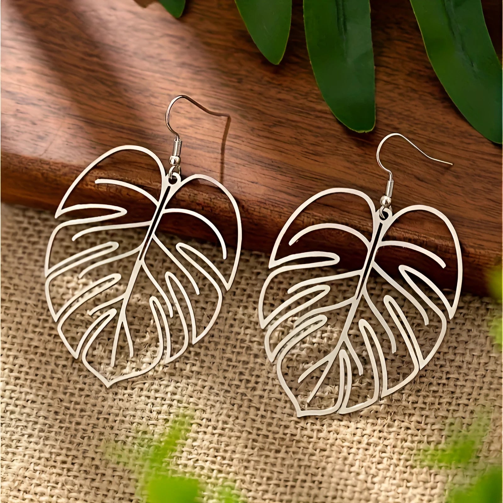 Gold leaf shape hollow pendant drop earrings for women casual alloy jewellery