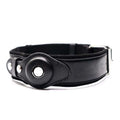 Leather dog collar with location tracker holder in army green on a light background