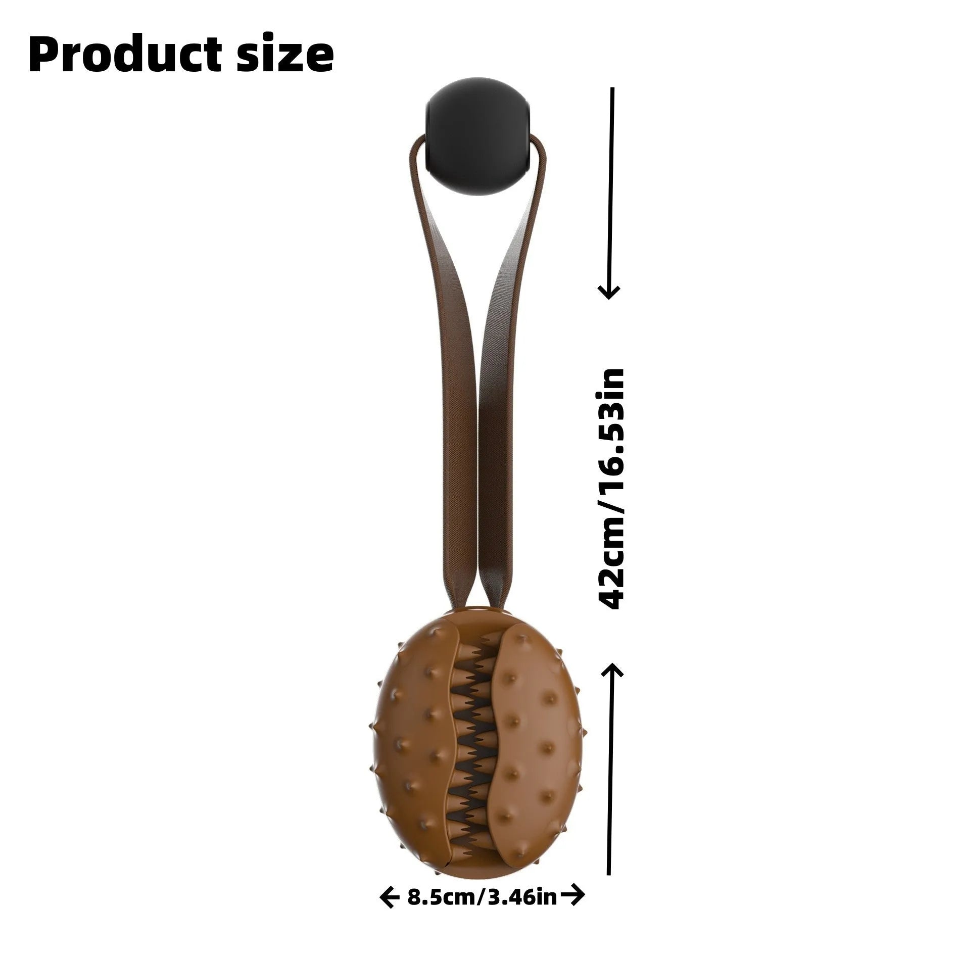 Coffee coloured TPR rubber dog chew toy shaped like a coffee bean with an integrated rope knot.