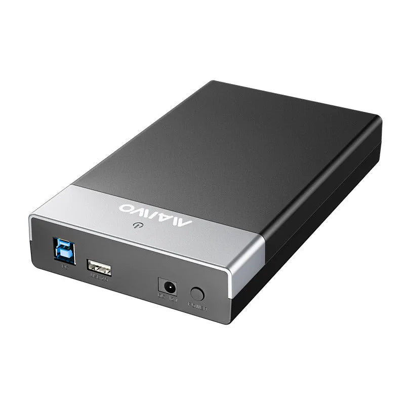 3.5 inch USB SATA hard disk enclosure with slide cover in black and silver colour