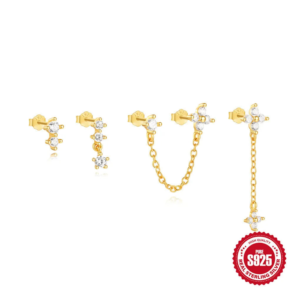 S925 sterling silver clover petal earrings with geometric design and electroplated gold finish