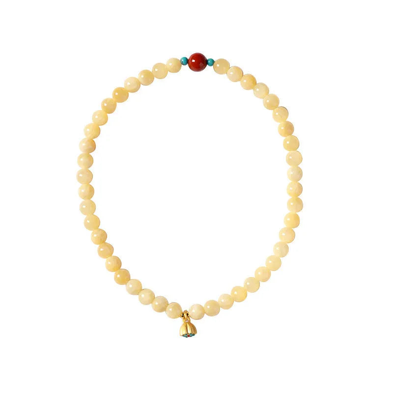 Yellow jade handmade double ring bracelet with lotus seedpod beads in 6mm and 8mm sizes