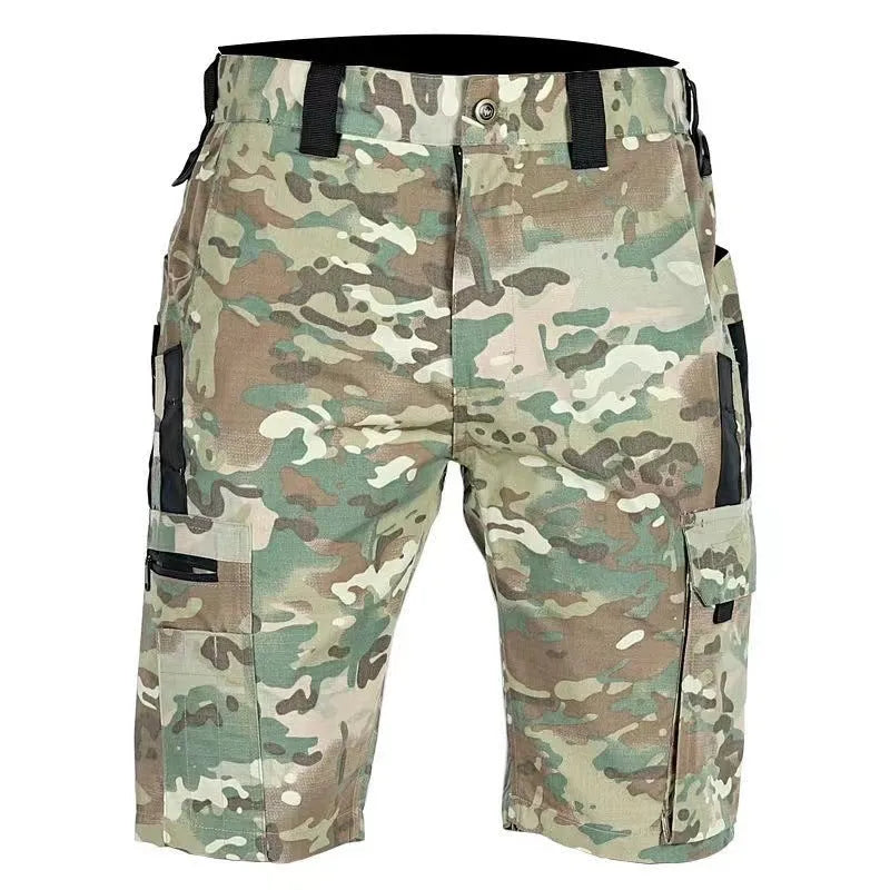 Beetle elastic waist multifunctional camouflage shorts shown in dark night camouflage pattern