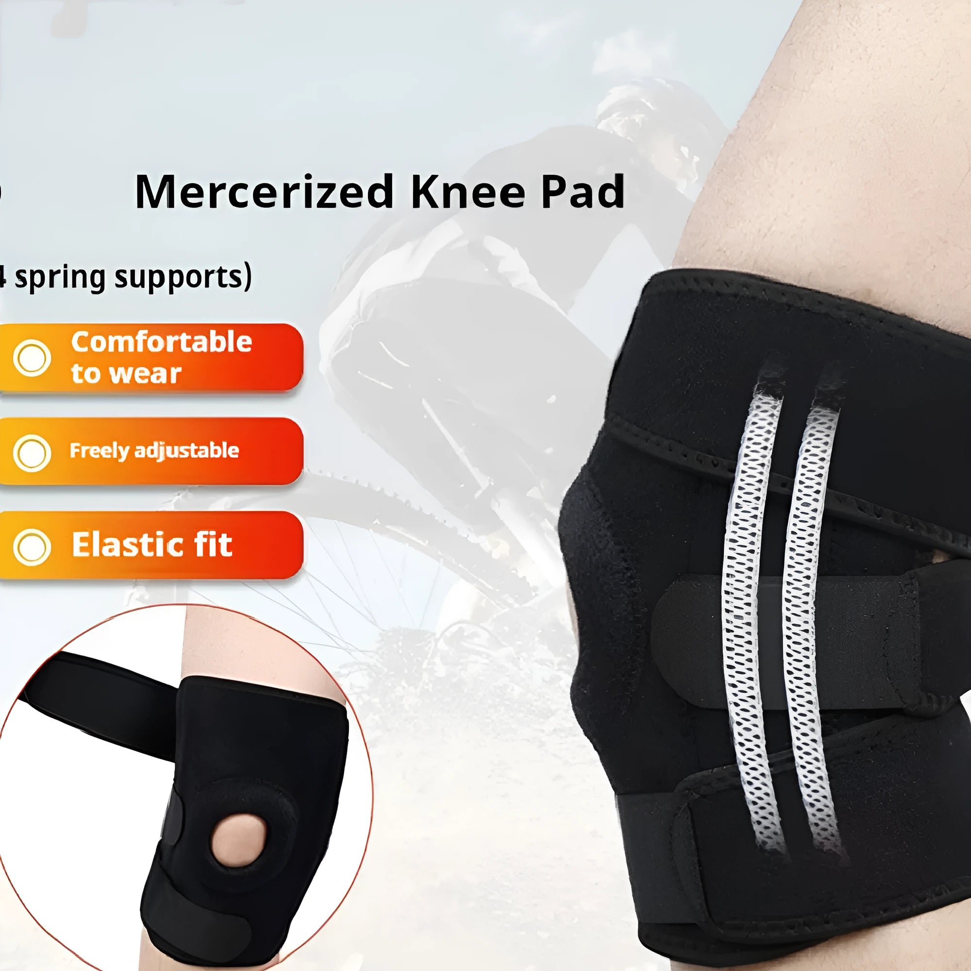 Spring support knee pad with nylon mercerised cloth and embedded springs for sports protection