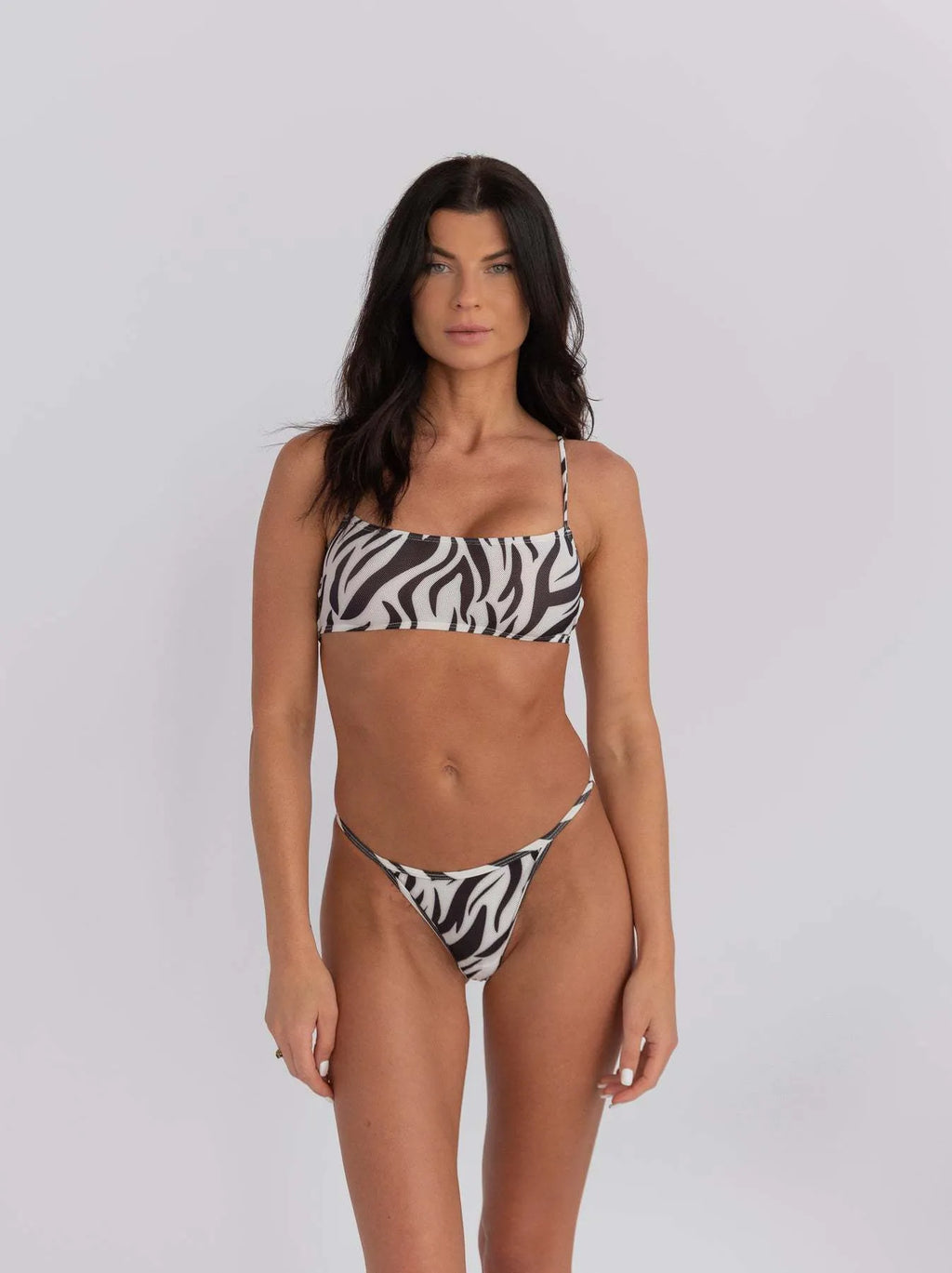 Women's striped banded bikini swimwear set with chest wrap and briefs styling