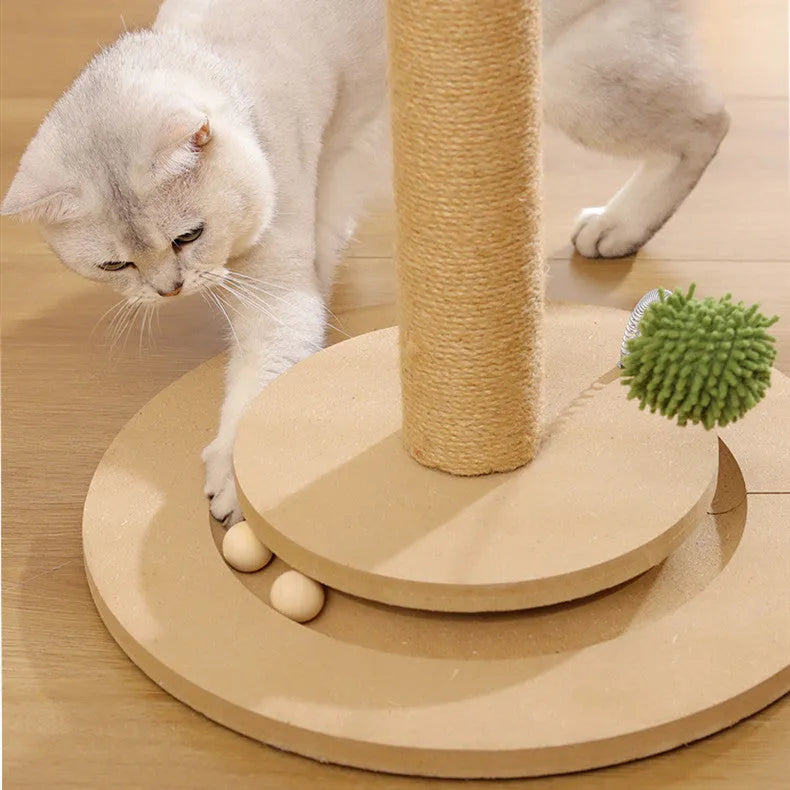 Self-Hi vertical cat climbing frame with a canna-coloured column and hemp rope scratching surface.