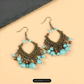 Retro vacation antique earrings V-shaped blue bead amber drop earrings for women
