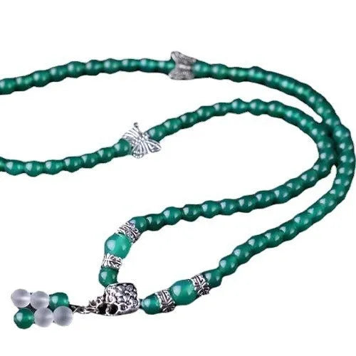 Green agate multi-layer bracelet with three circles of 6mm beads