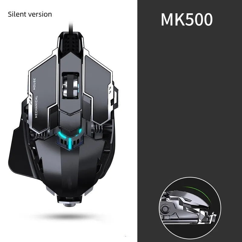 Forerunner MK500 wired gaming mouse in metallic black with 12000DPI sensor and seven keys