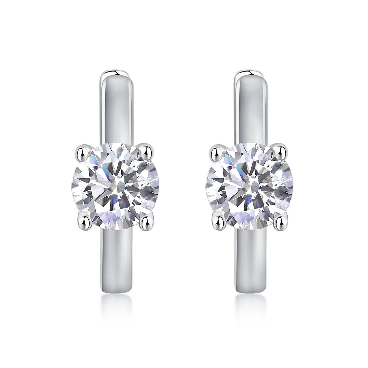 0.5-carat top-quality moissanite stud earrings in S925 silver with platinum plating on white background