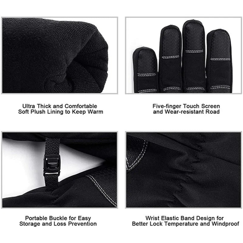 Winter cycling gloves with touchscreen fingertips and non-slip palm in black and grey, unisex sizes M to XXL