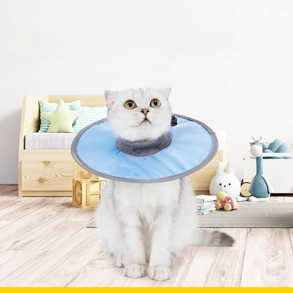 Cloth circle collar cat collar made from polyester in light blue colour, size M