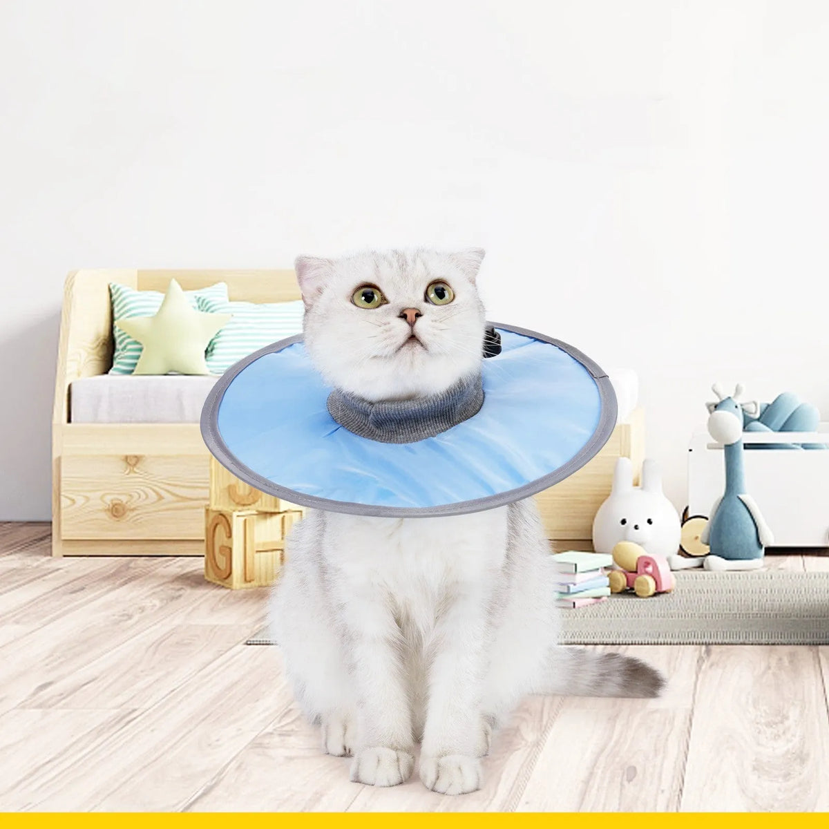 Cloth circle collar cat collar made from polyester in light blue colour, size M