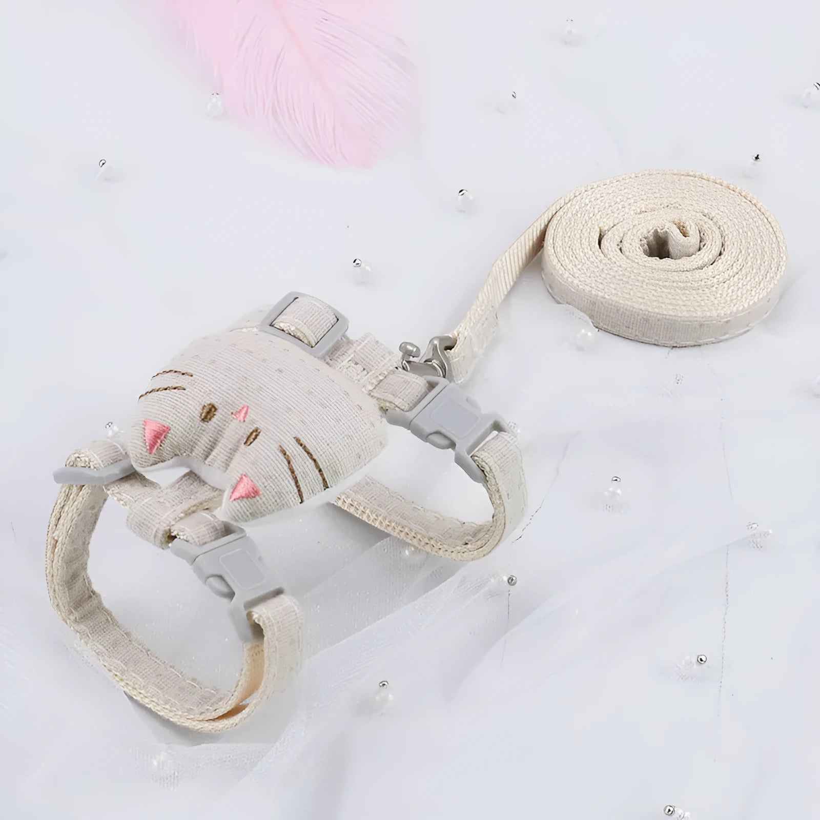 T-shaped cloth cat pulling rope toy in beige colour for interactive play sessions