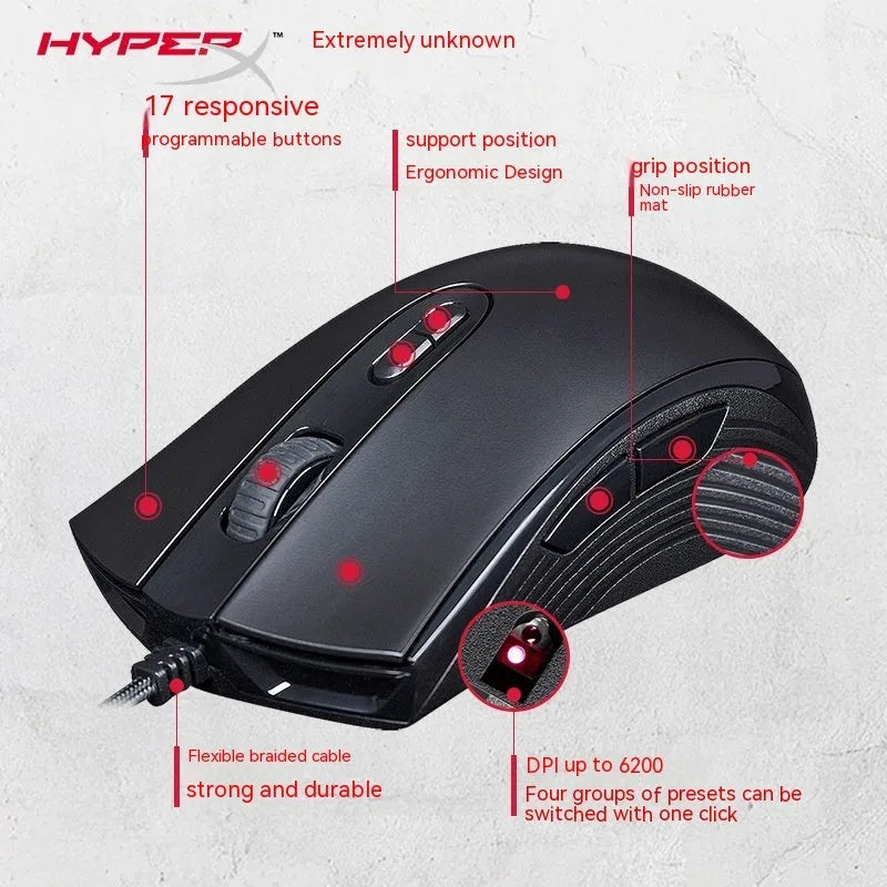 Extremely Unknown Pulse RGB wired gaming mouse in black or pink with USB cable