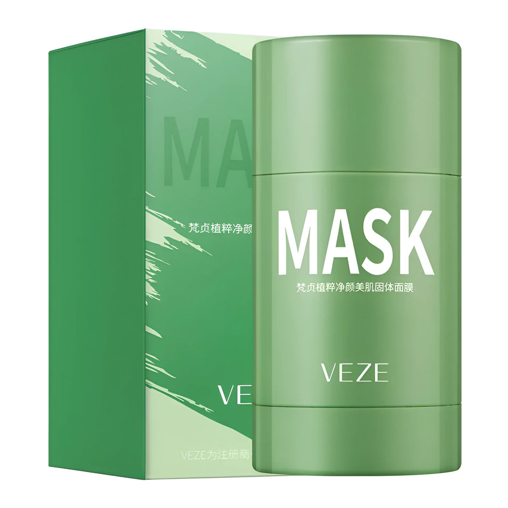 Solid cleansing mask in green colour for oil control and pore minimisation with green tea and mud ingredients