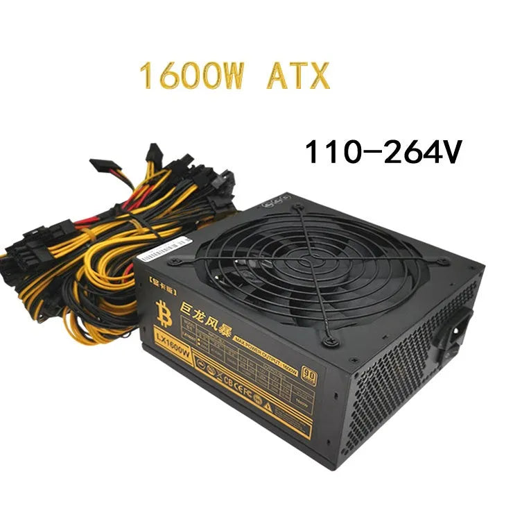 Black full voltage 110V power supply for servers with 1600W to 2000W rating and twelve 6+2 pin connectors