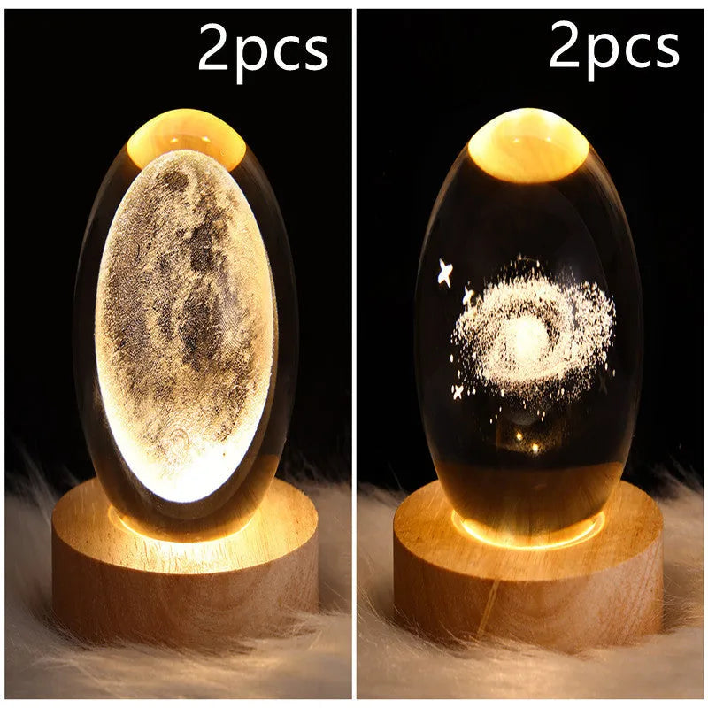 6cm galaxy crystal ball LED night light showing 3D planet patterns with USB power cable