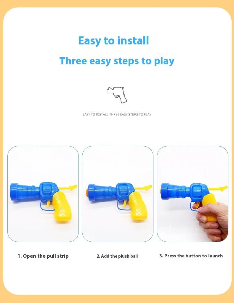 Pet toy electric launcher gun with collection of plush yarn balls for cats and dogs