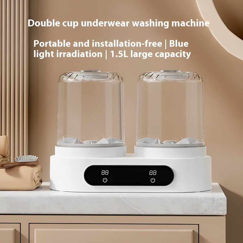 White portable USB double bucket mini washing machine for underwear and delicates.