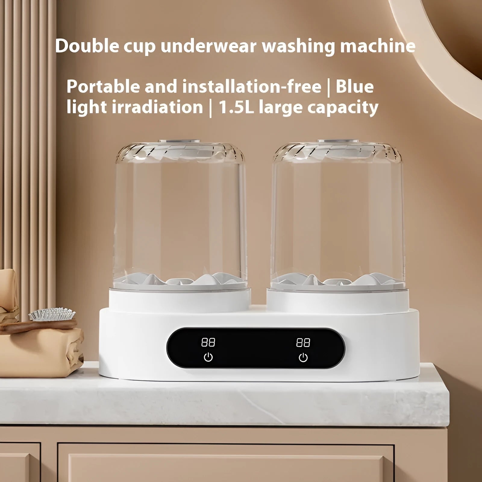 White portable USB double bucket mini washing machine for underwear and delicates.