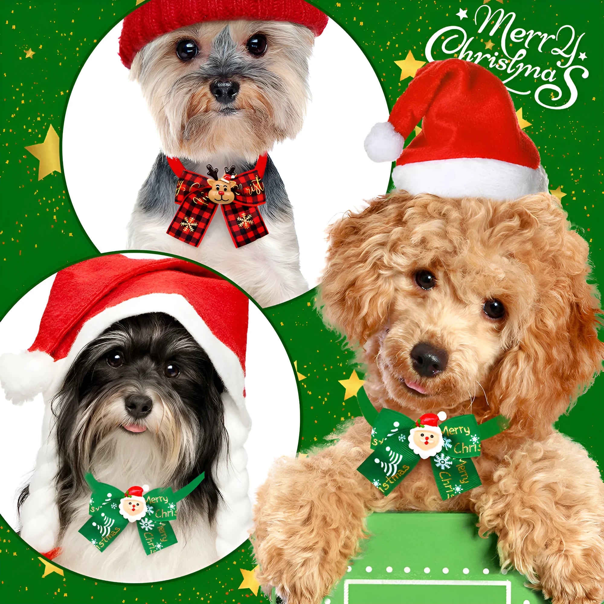 Red and green British style Christmas pet bow tie for dog or cat collar decoration