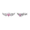 925 silver heart-shaped zircon earrings with wings motif, Japanese Korean light luxury style, O-chain stud design for women