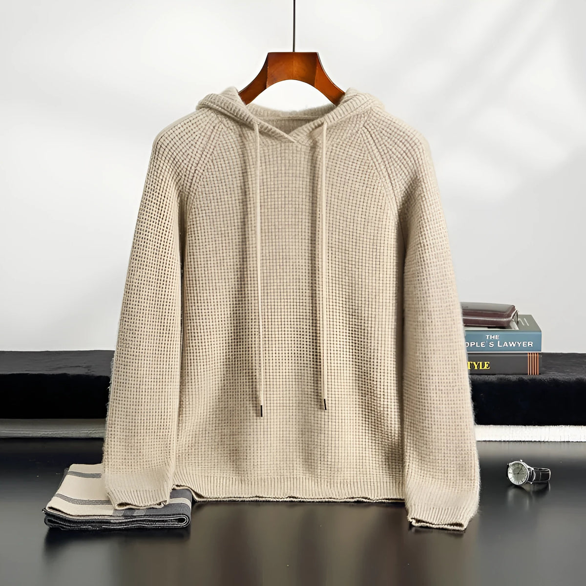 Hooded cashmere sweater in camel, grey-green, or navy blue, loose thickened winter pullover, sizes S to XXXL