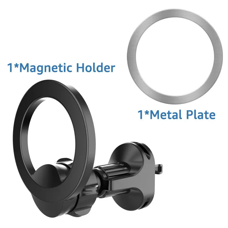 Black car air vent magnetic phone holder with O-ring bracket for mobile phones up to 6.8 inches