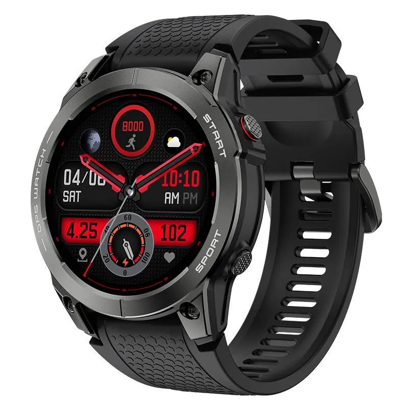 S53 Outdoor GPS Sports Smart Watch with black silicone wristband and zinc alloy frame