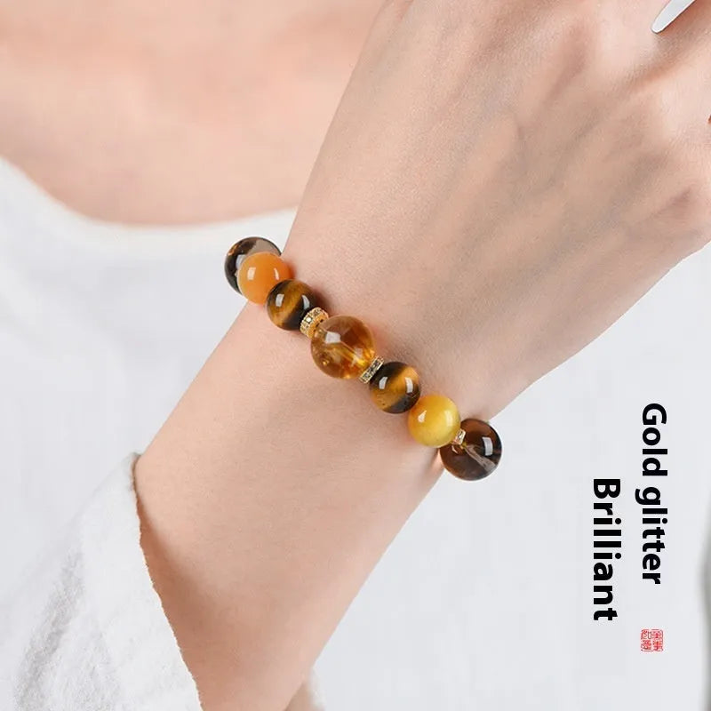 Natural yellow artificial crystal tower string bead bracelet with 10mm Jinba style design