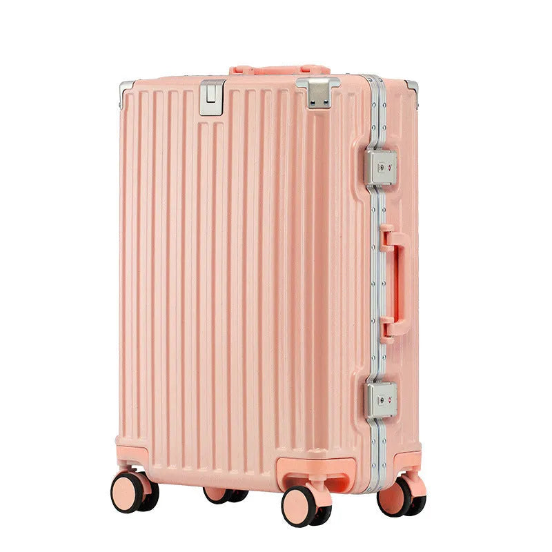 Aluminium frame hard shell ABS PC suitcase in avocado green with universal wheels.