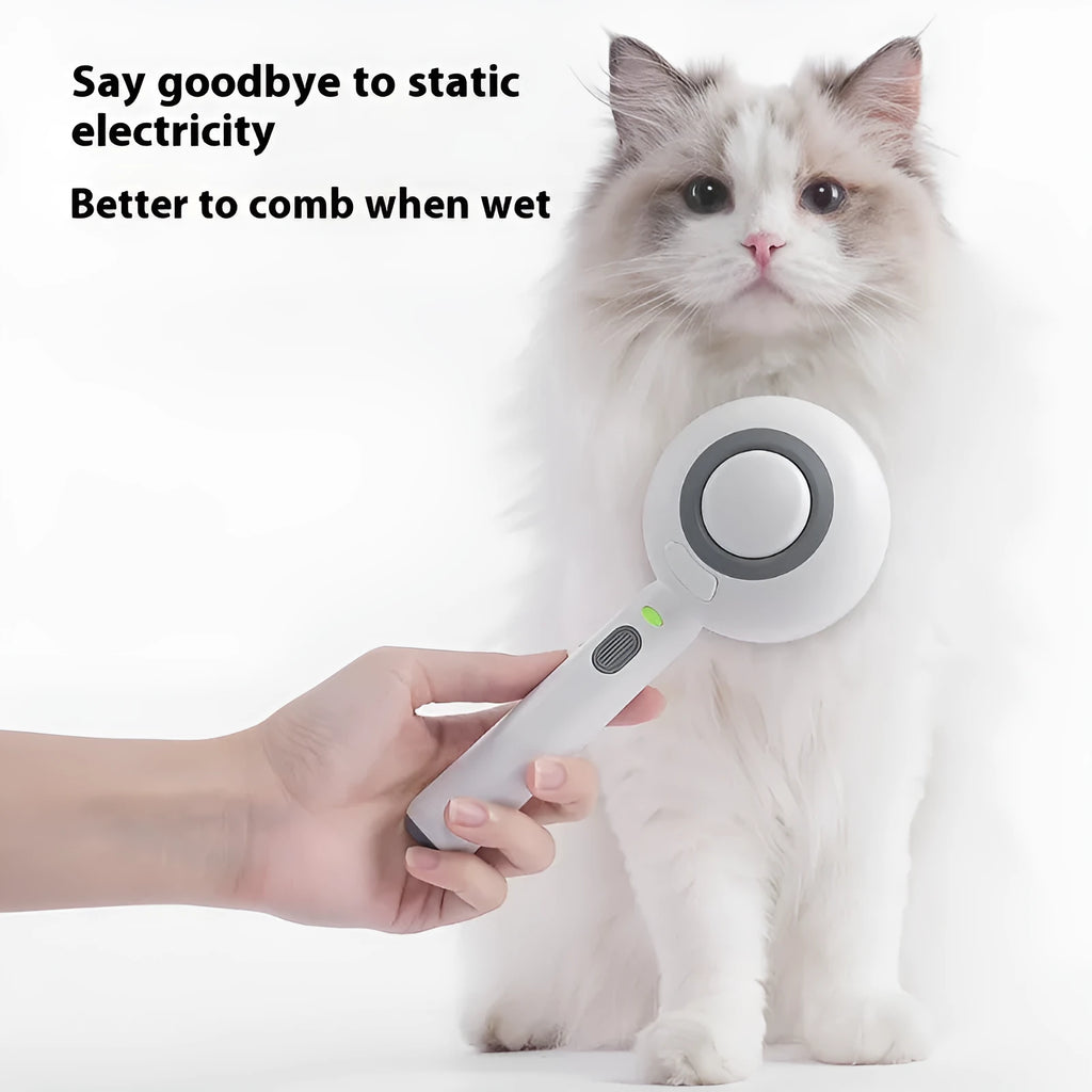 Pet spray comb for cat grooming in lollipop shape with soft essence bottles, White colour option shown
