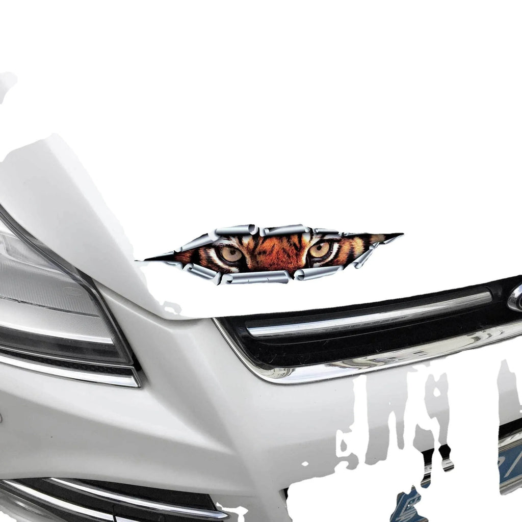 3D Tiger Eye and Eagle Eye design car door sticker on transparent background, 10x35cm.