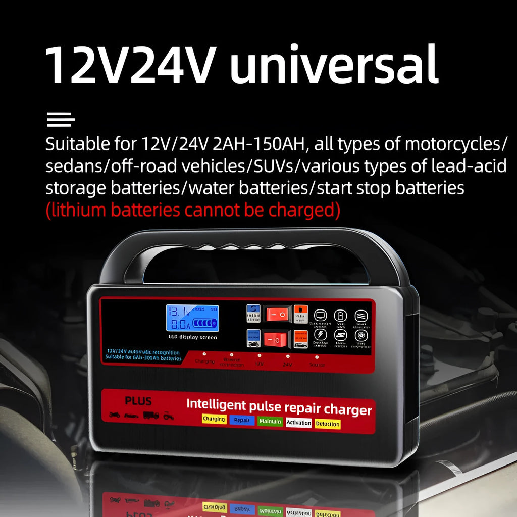 Fully automatic car wagon charger 12V/24V for lead acid batteries, W08 British standard, 800g