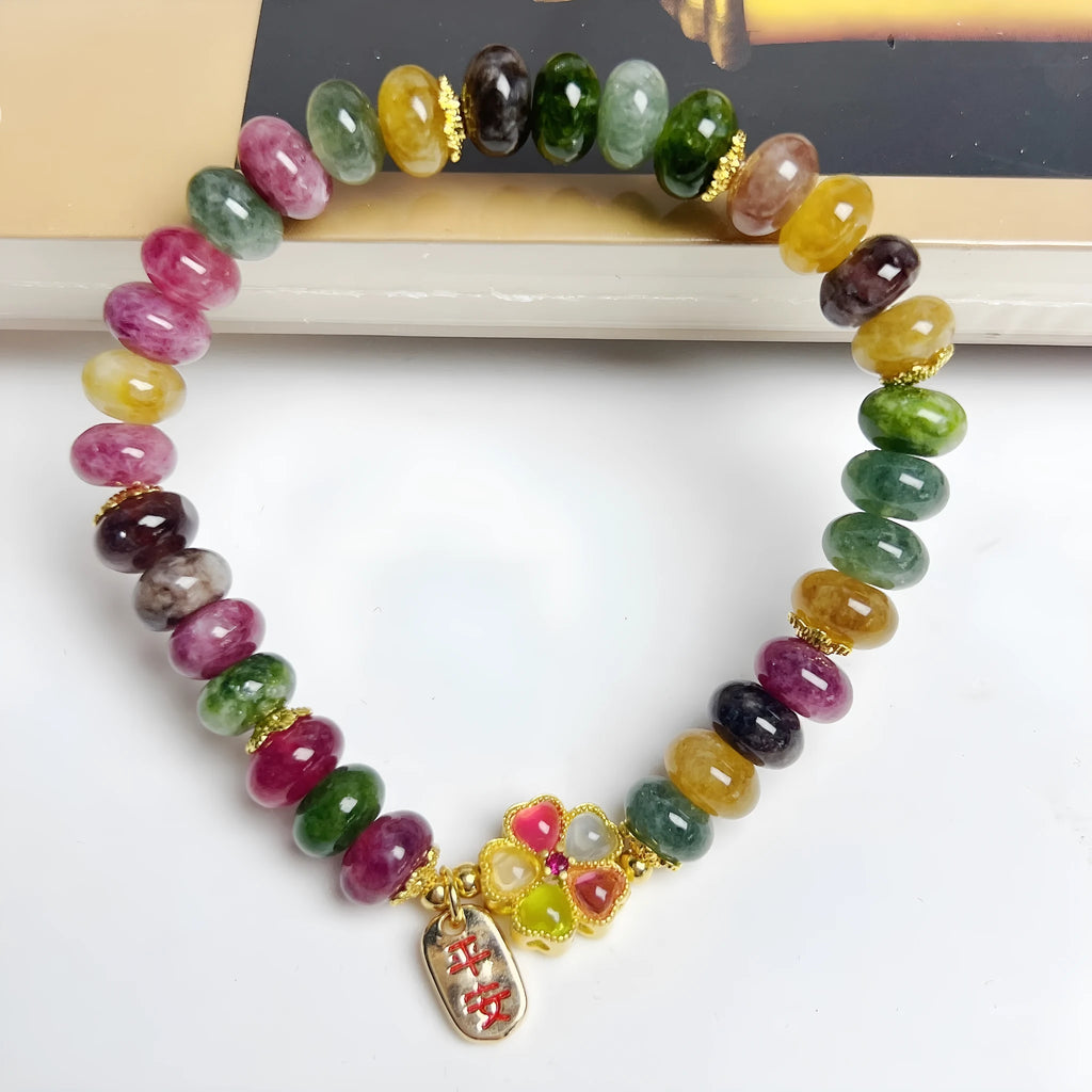 Colourful tourmaline-style artificial crystal abacus bead bracelet for women with manual processing