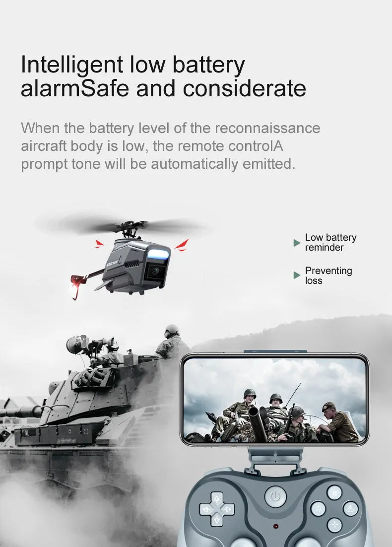 Silver remote control drone with 8K dual camera, optical flow stability, follow mode and stunt flight, under 30cm