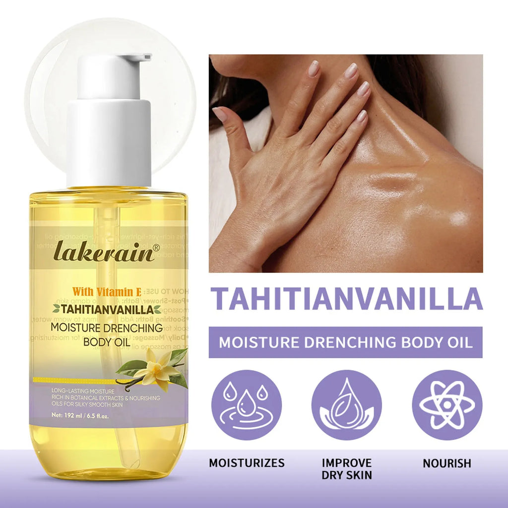 192ml vanilla flavored moisturizing and nourishing soft skin oil in a bottle