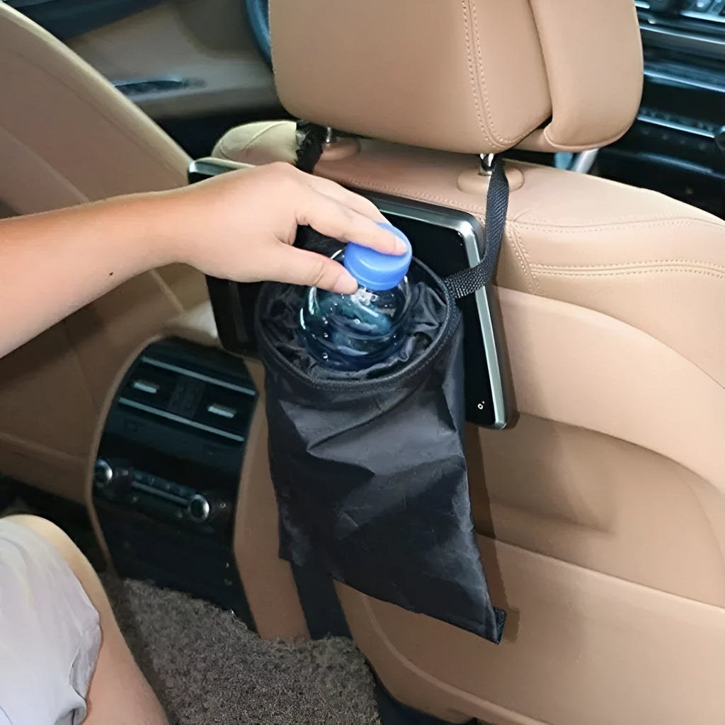 Black waterproof non-woven fabric car hanging storage bag on a car seat back