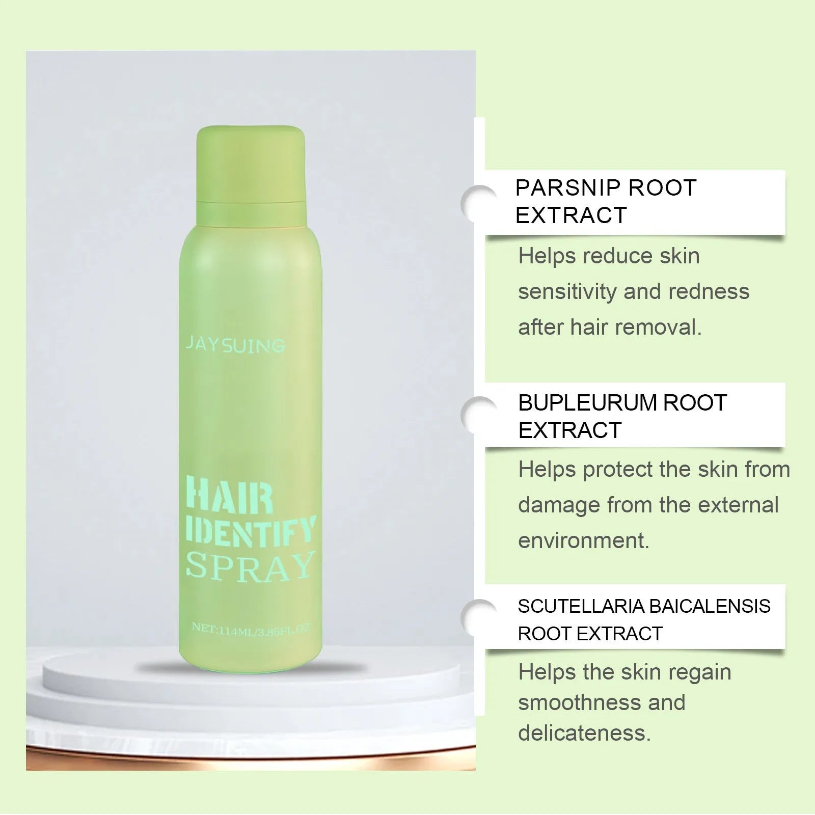 114ml bottle of facial hair recognition spray with botanical root extracts