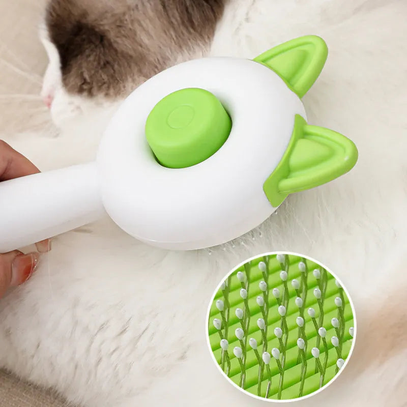 Self cleaning cat grooming comb with stainless steel teeth and TPR massage nodules