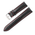 Quick-release leather watch strap in bright cowhide showing colour options and quick-release spring bar detail.