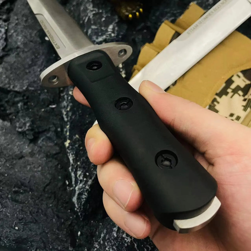 Small straight knife with D2 steel blade, 32 cm full length, for outdoor camping and meat cutting